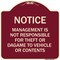 Signmission Management Is Not Responsible for Theft or Damage to Vehicles or Contents Alum, 18" H, BU-1818-23877 A-DES-BU-1818-23877 - alternate 1
